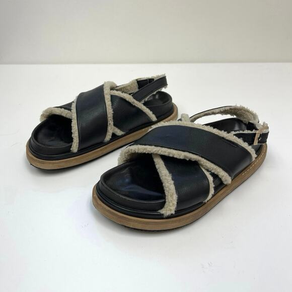 ALOHAS Marshmallow Black Leather Shearling Sling-Back Criss-Cross Sandal 39/US8 - Picture 8 of 12